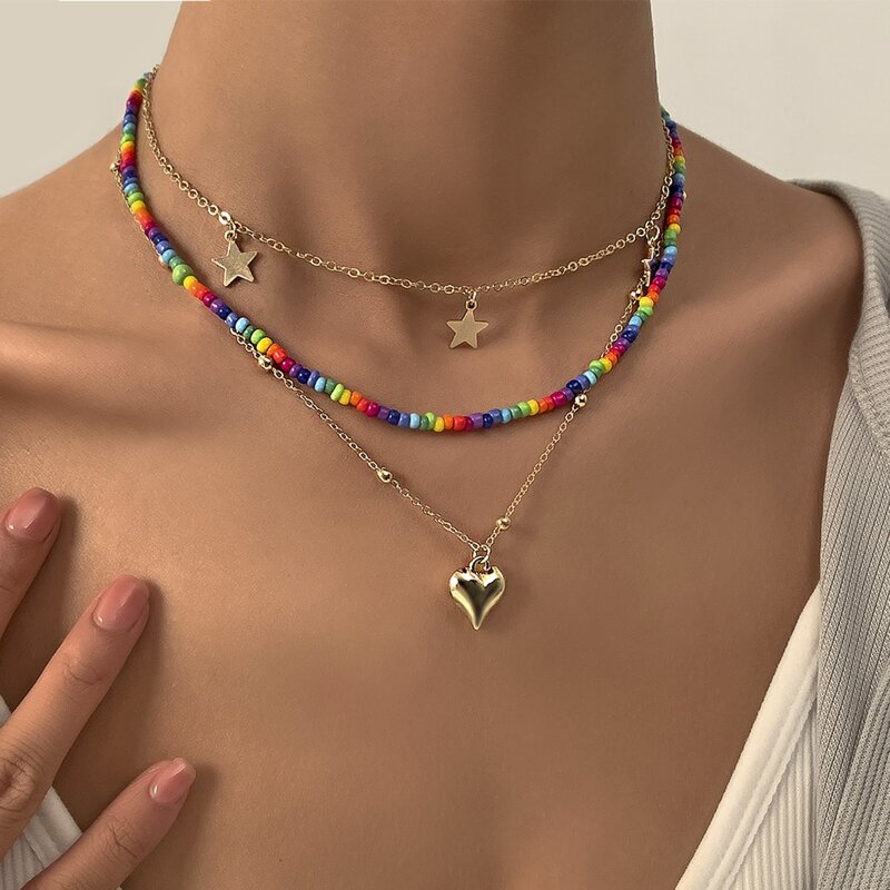 

3pcs Star & Heart Necklace, Gold