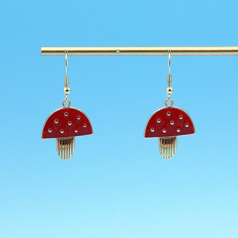 

Mushroom Charm Earrings, Red
