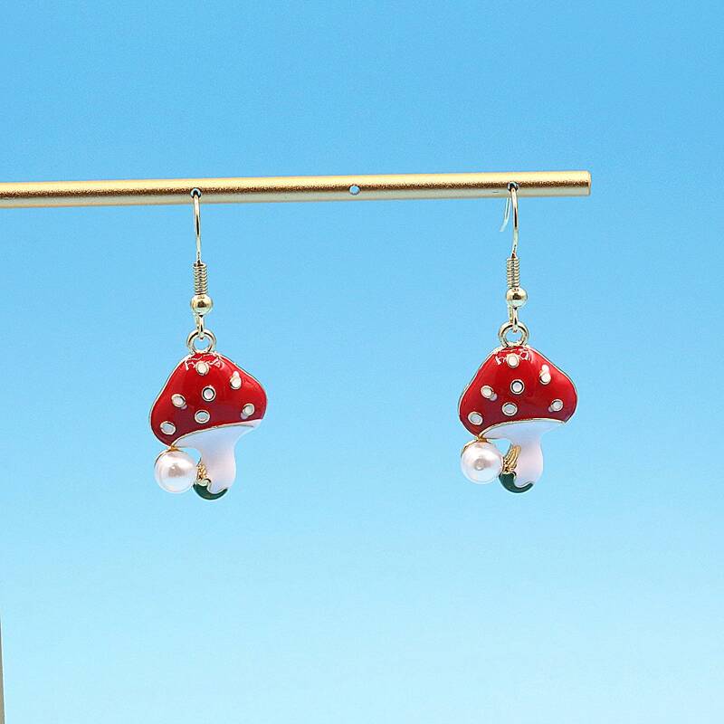 

Mushroom Charm Earrings, Red