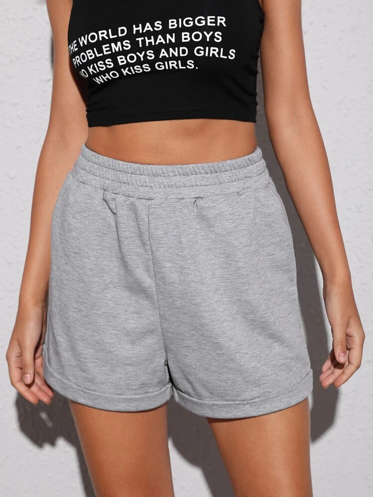 SHEIN Marled Knit Shorts - Light Grey - View 1