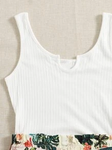 SHEIN VCAY Jumpsuits Plus Size Thắt lưng Gân đan Quần paper-bag Nhiệt đới Boho - trắng - Xem 3