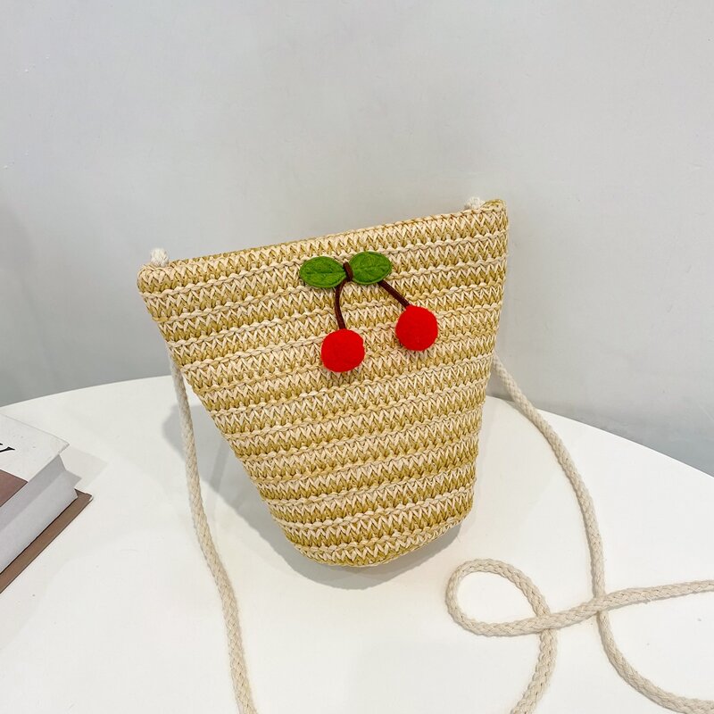 

Cherry Decor Straw Bag, Khaki
