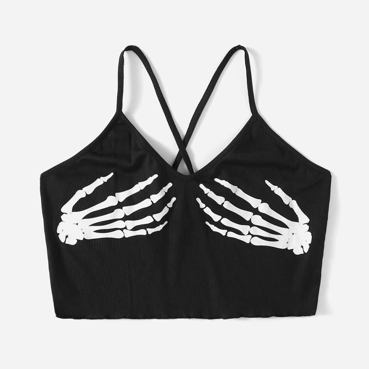 

Skull Print Cami Top, Black