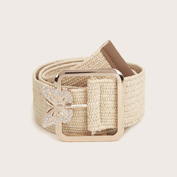 

Butterfly Decor Woven Belt, Beige