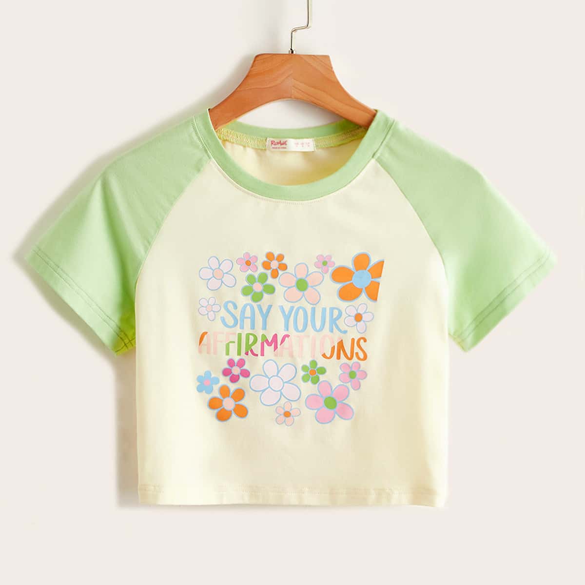 

Floral Print Raglan Sleeve Crop Tee, Multicolor