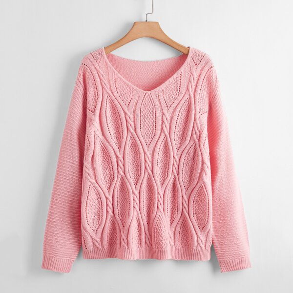 

Plus Solid Pointelle Knit Sweater, Baby pink