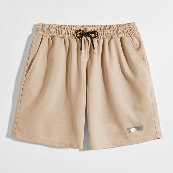 

Men Patched Drawstring Waist Athletic Shorts, Khaki