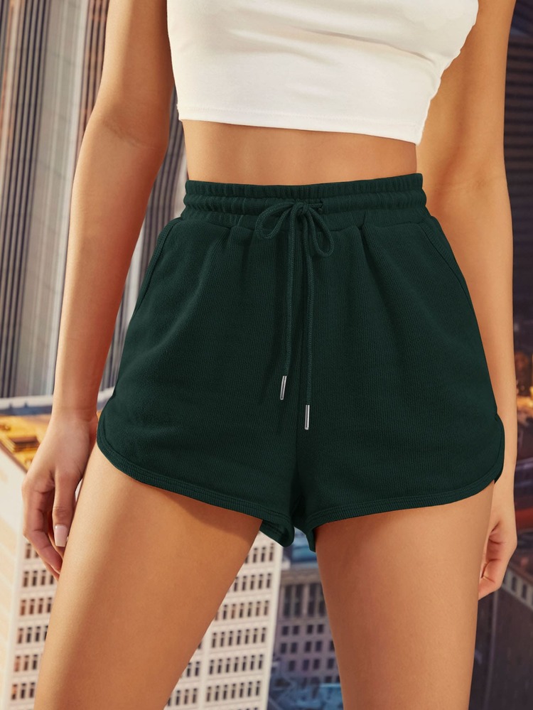 SHEIN EZwear Drawstring Waist Solid Track Shorts - Army Green - View 4