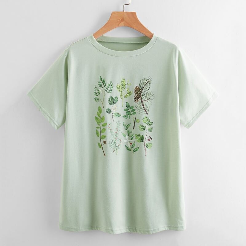 

Plants Print Tee, Mint green