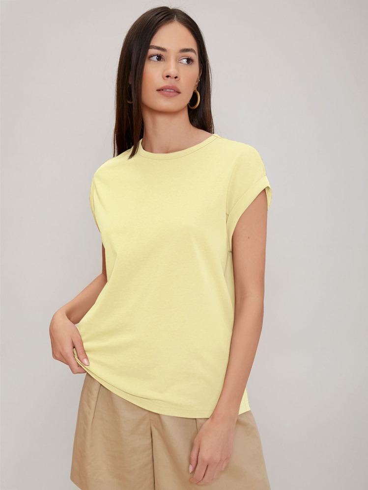 MOTF PREMIUM MODAL T-SHIRT MED FLADDRÄM - Gul - Visa 4