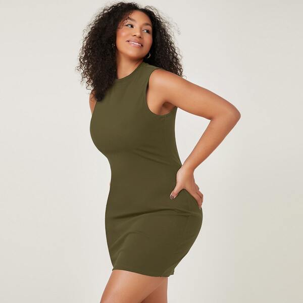 

Plus Solid Bodycon Dress, Army green