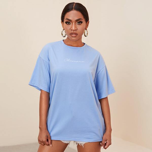 

Drop Shoulder Letter Graphic Top, Baby blue