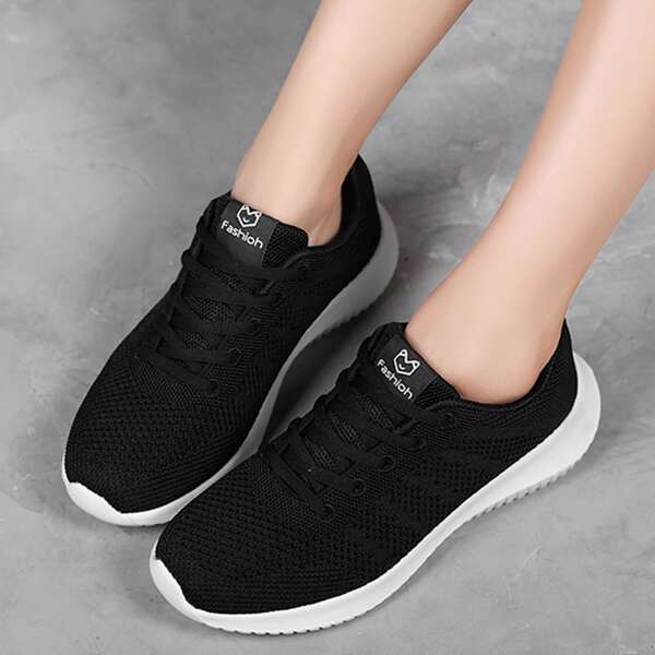 

Lace Up Front Breathable Running Shoes, Black