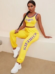 Slaydiva Bộ thời trang Dây kéo Lá thư Thể thao - Màu vàng - Xem 1