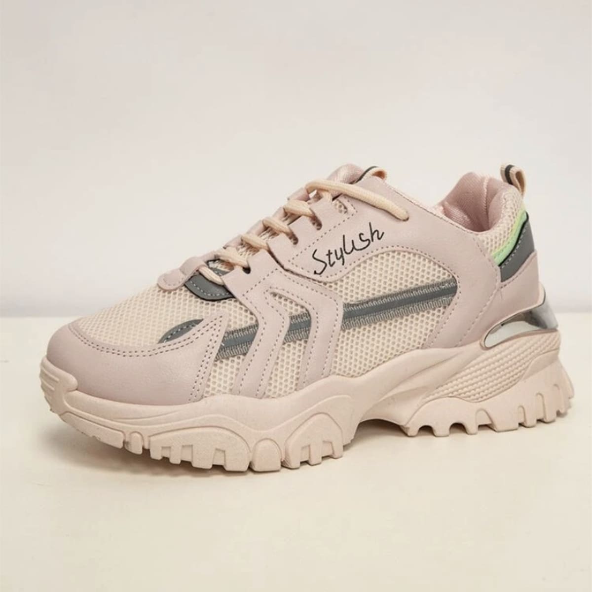 

Lace Up Front Mesh Panel Chunky Sneakers, Pink