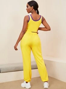 Slaydiva Bộ thời trang Dây kéo Lá thư Thể thao - Màu vàng - Xem 2