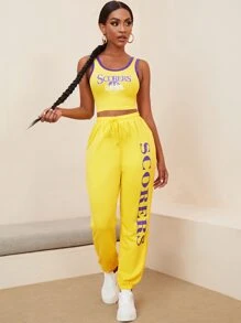 Slaydiva Bộ thời trang Dây kéo Lá thư Thể thao - Màu vàng - Xem 3