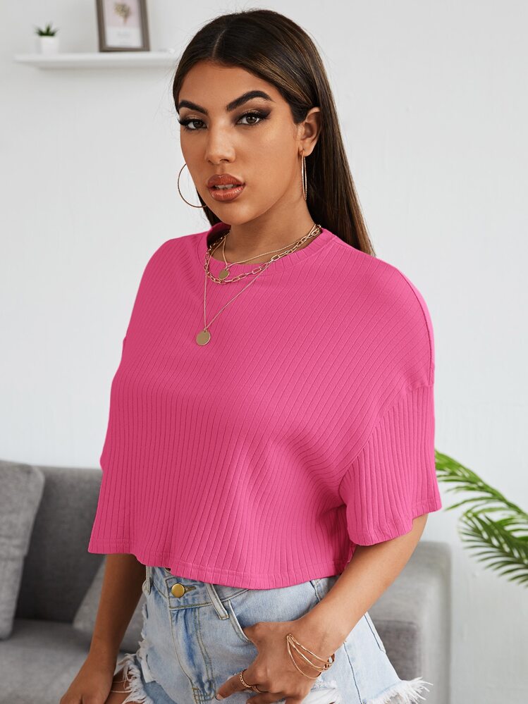 Muchica Blusa Manga Curta Canelada - Hot Pink - View 3