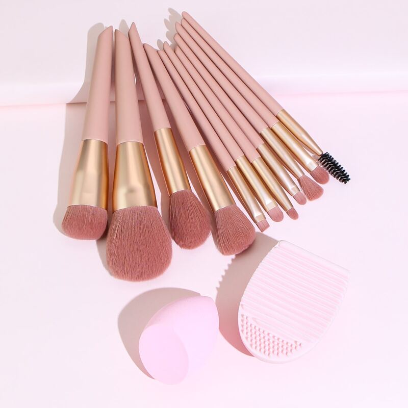 

11pcs Makeup Brush Set & 1pc Makeup Sponge & 1pc Cleaning Tool, Pink