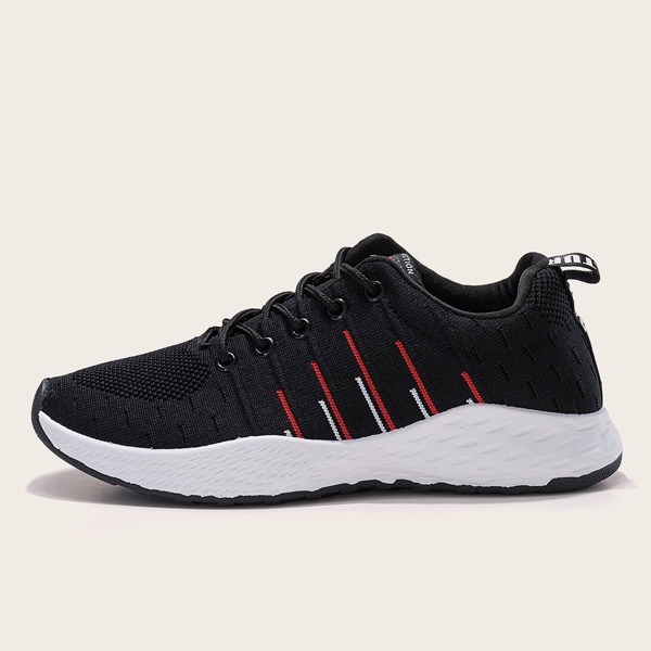 

Men Lace-up Front Striped Pattern Knit Sneakers, Black