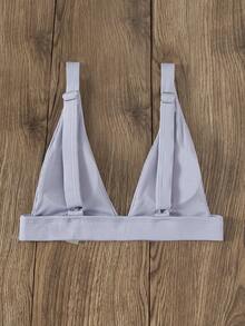 Ribbed V Neck Bikini Top, For Summer Beach Vacation - Lilac Purple - View 2