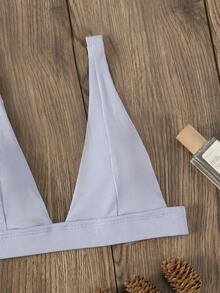 Ribbed V Neck Bikini Top, For Summer Beach Vacation - Lilac Purple - View 3