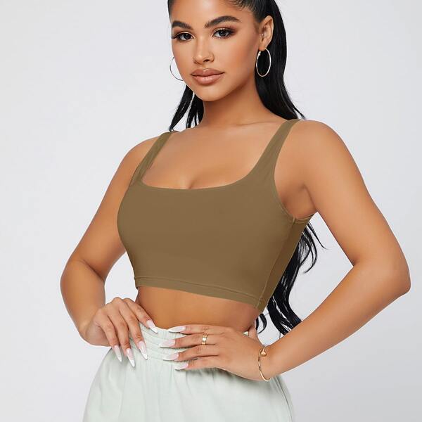 

Solid Crop Tank Top, Mocha brown