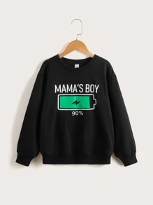 SHEIN Boys Letter Graphic Drop Shoulder Pullover - Black - View 1