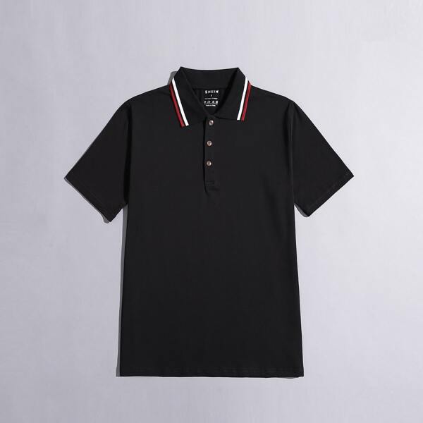 

Men Button Front Polo Shirt, Black