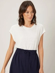 MOTF PREMIUM 亚麻蝙蝠袖上衣 - 白色 - 查看 7