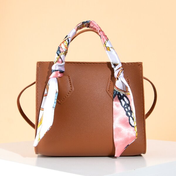 

Scarf Decor Satchel Bag, Brown