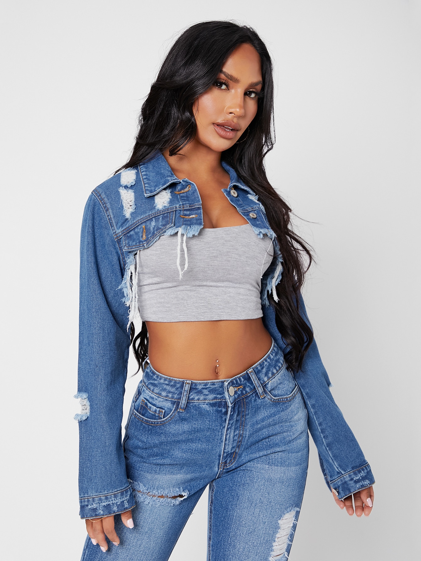 SHEIN SXY Super Crop Denim Jacket 