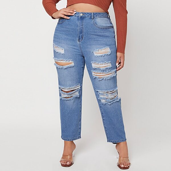 

Plus Stone Wash Ripped Jeans, Light wash