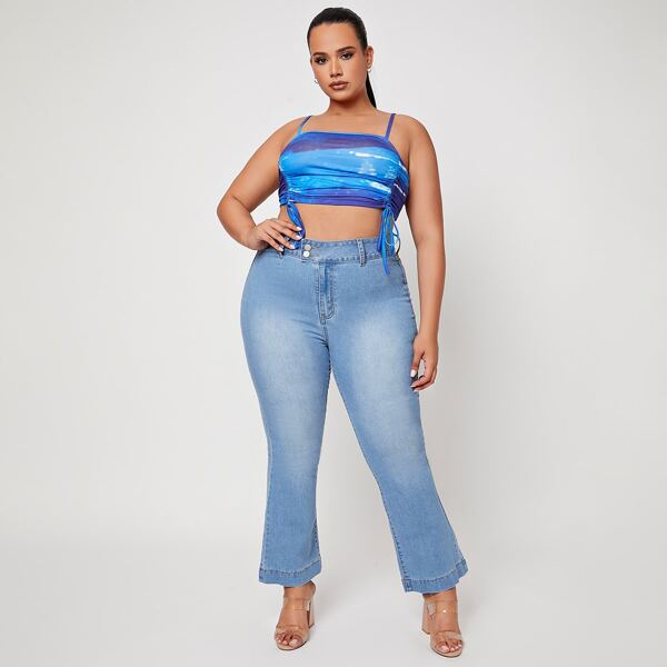 

Plus Stone Wash Flared Leg Denim Jeans, Light wash