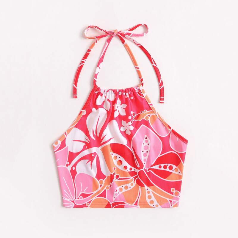 

Floral Print Halter Top, Pink