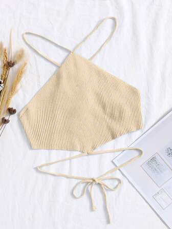 Chiquease 十字交叉結飾露背羅紋針織上衣