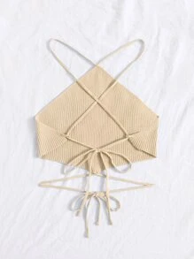 Chiquease Crisscross Knotted Backless Rib Knit Top - Apricot - View 2