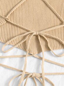 Chiquease Crisscross Knotted Backless Rib Knit Top - Apricot - View 4