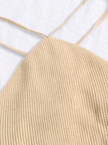 Chiquease Crisscross Knotted Backless Rib Knit Top - Apricot - View 5