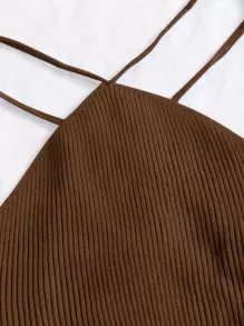 Breezaya Knit ngọn Lộ Lưng Hội Chữ thập Buộc lại màu trơn Gợi cảm - Cà phê nâu - Xem 3