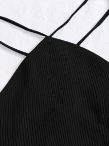 Crisscross Knotted Backless Rib Knit Top - Black - View 5