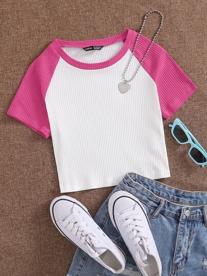 SHEIN Контрастная короткая футболка