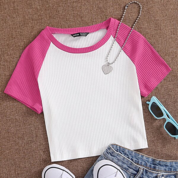 

Colorblock Raglan Sleeve Crop Tee, Multicolor