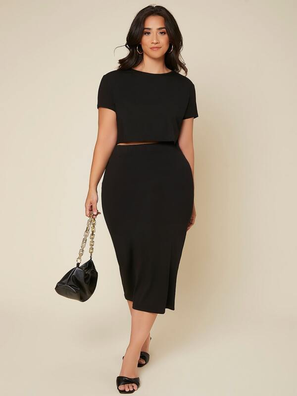 SHEIN BASICS 加彈力腰鉛筆裙