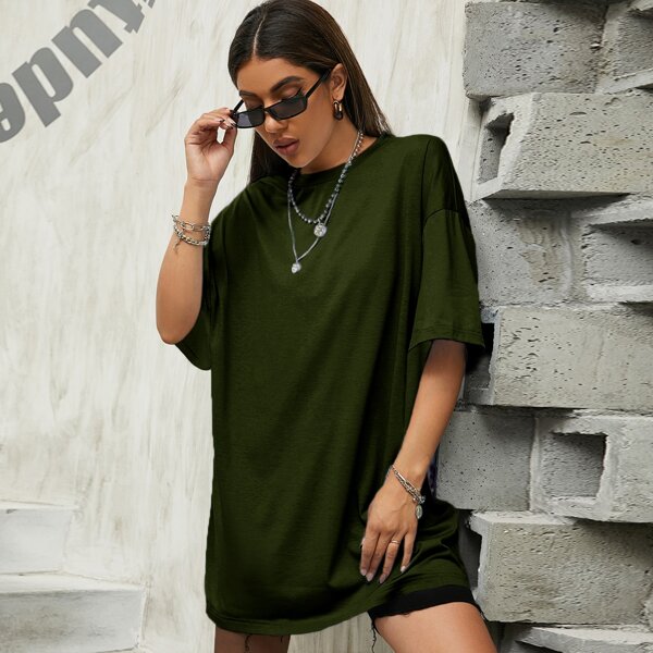 

Dinosaur Print Drop Shoulder Oversized Tee, Army green