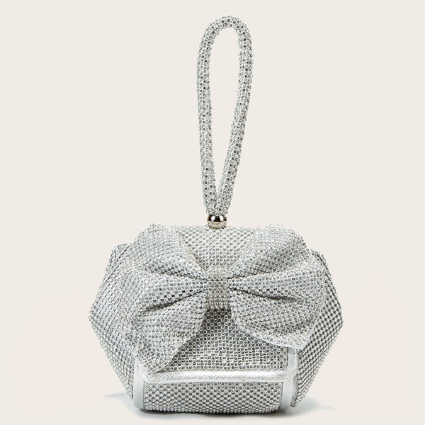 

Rhinestone & Bow Decor Clutch Bag, Silver