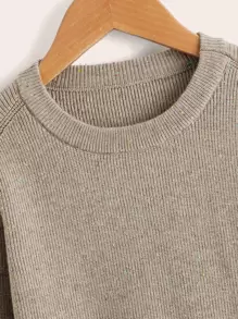 Tween Boy Solid Raglan Sleeve Sweater - Khaki - View 4
