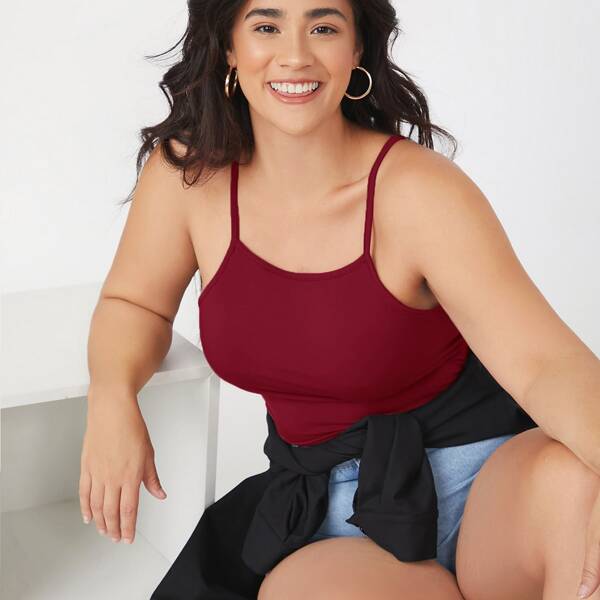 

Plus Crop Solid Cami Top, Burgundy