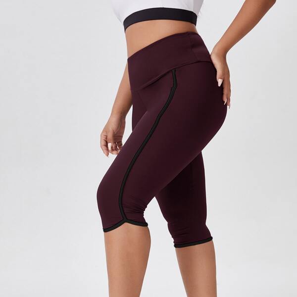 

Plus Contrast Trim Sports Leggings, Maroon