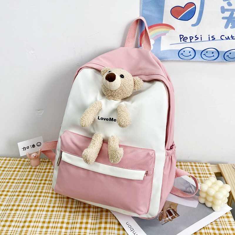 

Two Tone Cartoon Bear Backpack, Pink